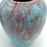 Paire de petits vases bleu turquoise en grès flammé  lie de vin