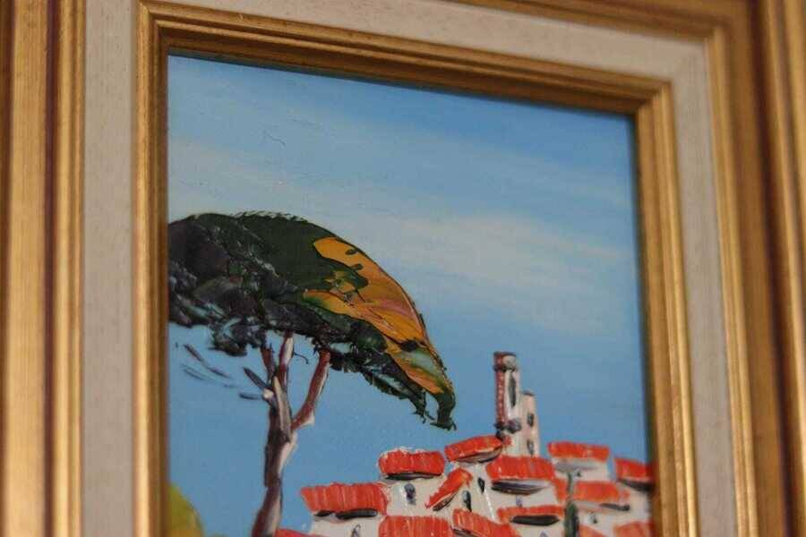 Original French oil on canvas – “Saint‑Paul‑de‑Vence” by Guinet C – vintage & framed – 28 × 23 cm