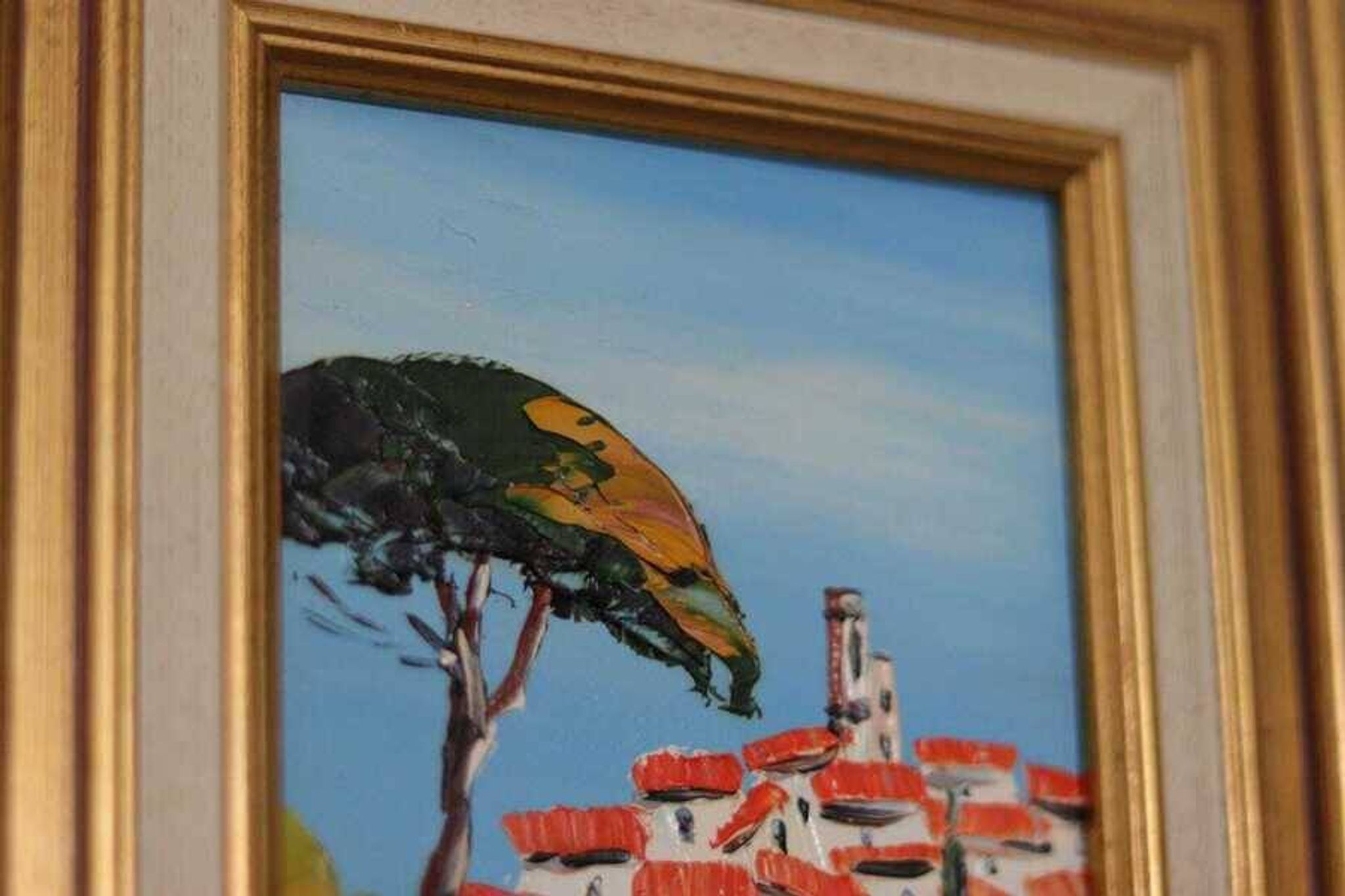 Original French oil on canvas – “Saint‑Paul‑de‑Vence” by Guinet C – vintage & framed – 28 × 23 cm