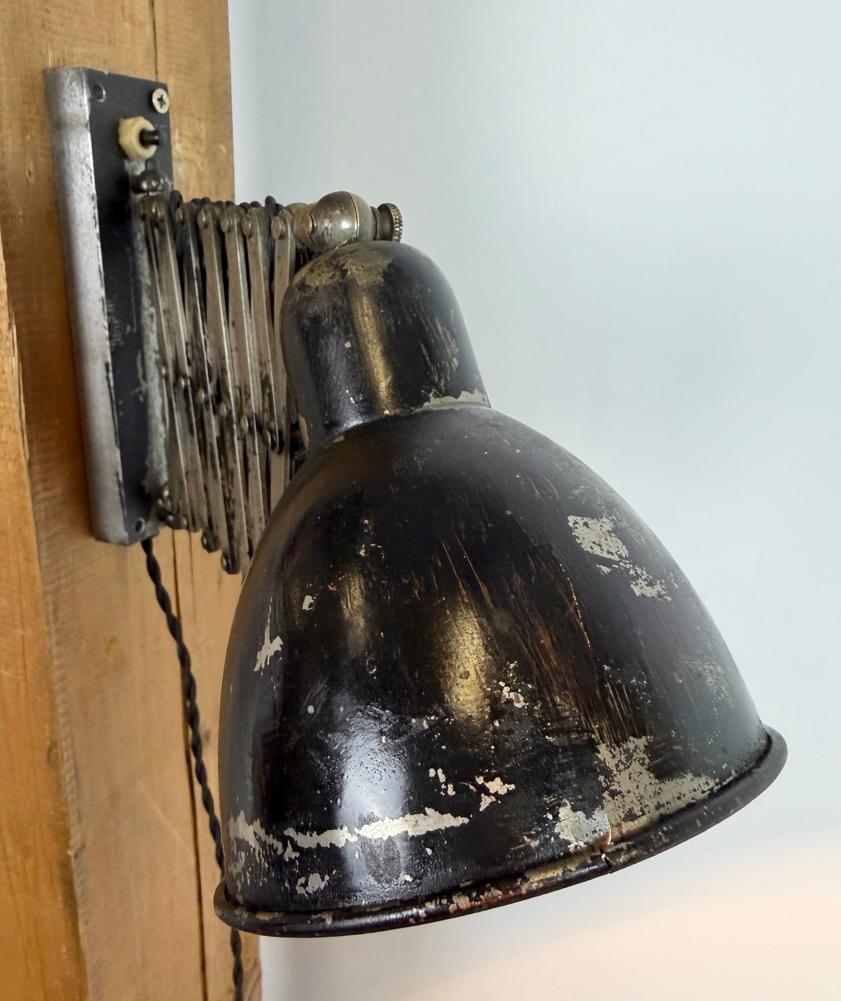 Industrial Black Scissor Wall Lamp, 1950s