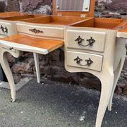 Vintage 1980s dressing table with Venetian mirror. Elegant makeup table.