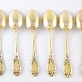 Set of 6 mocha spoons in solid silver vermeil, 19th century