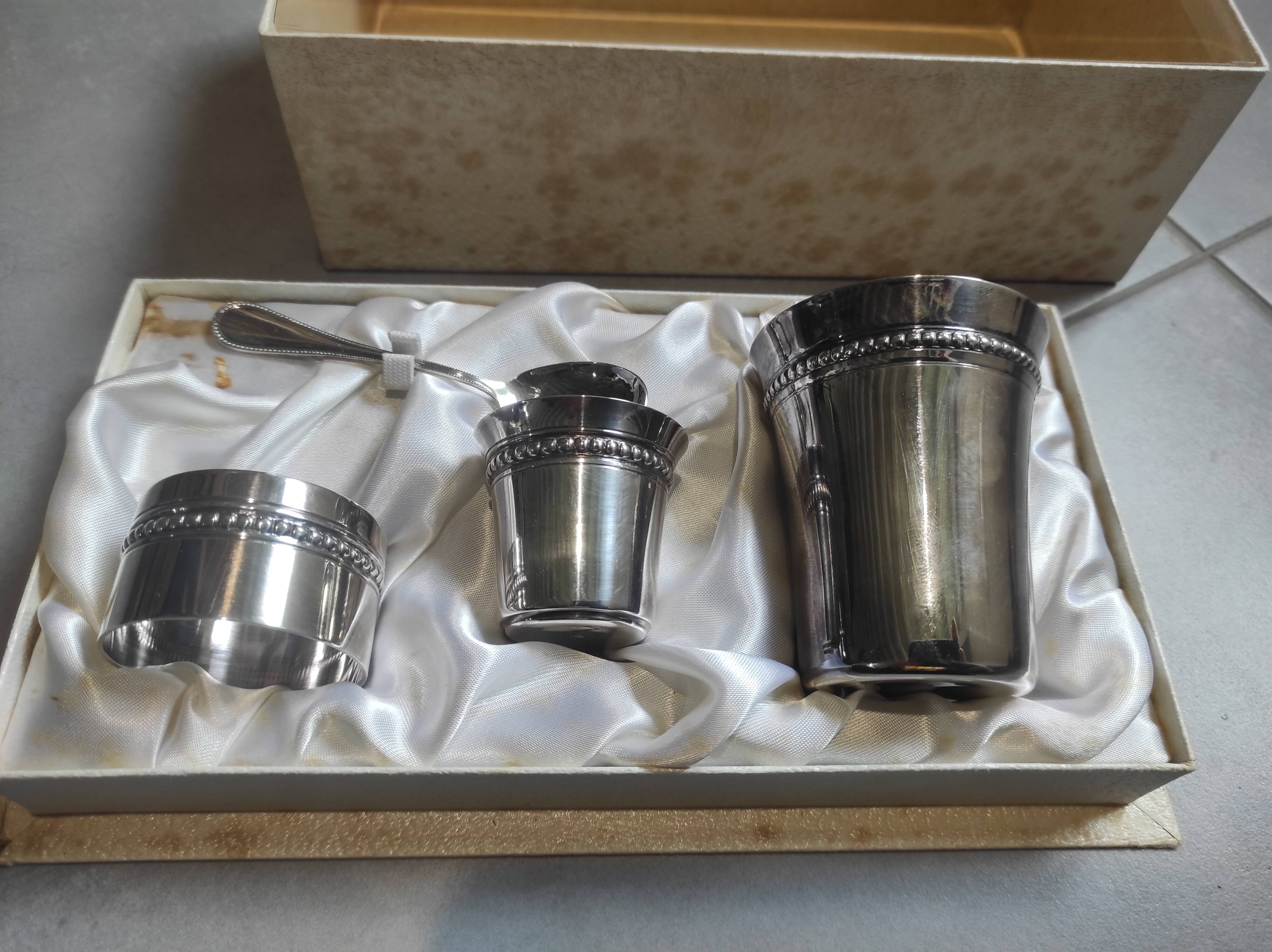 Baptism set silver-plated metal Liberty 1979