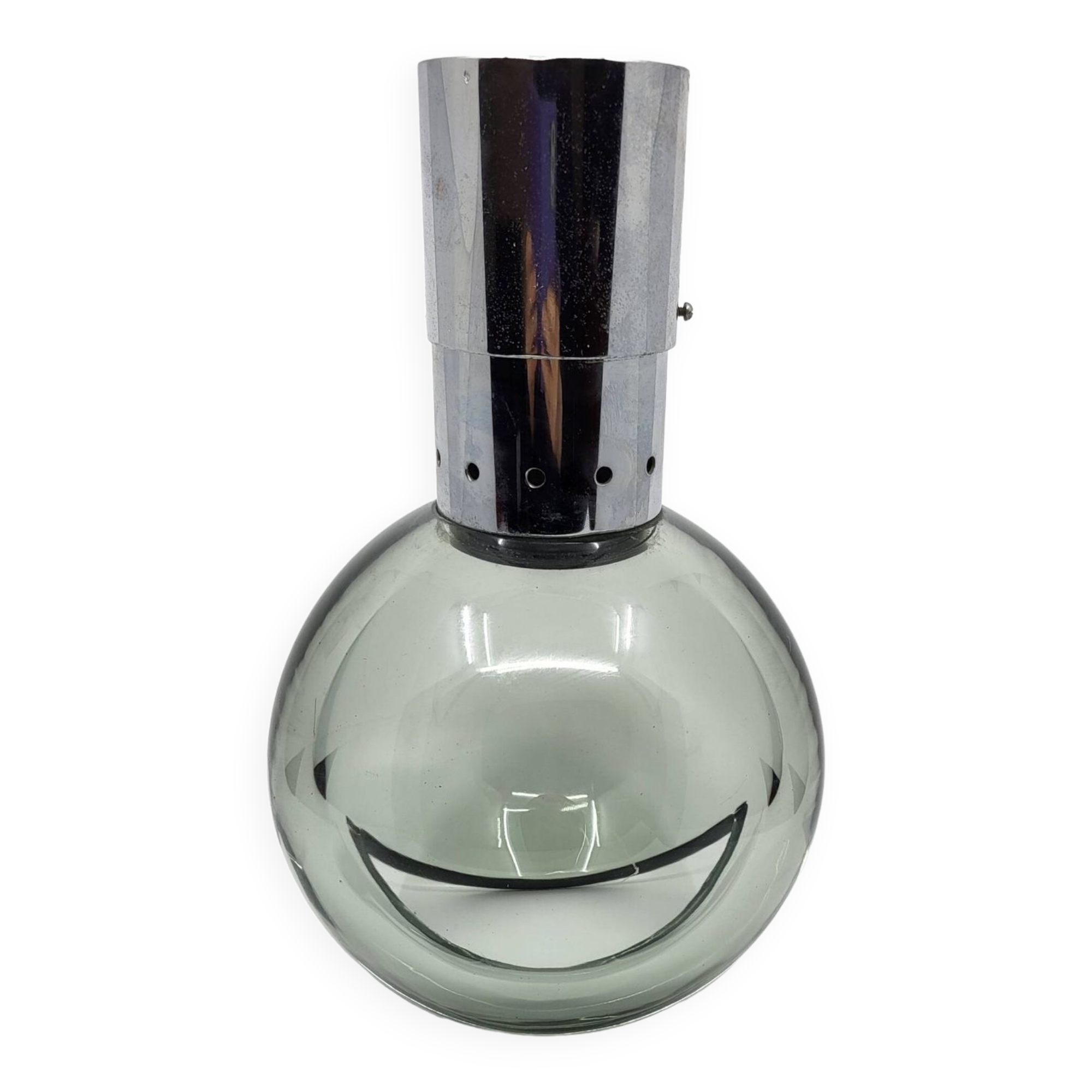 Pendant chandelier, chrome and smoked glass, eye ball design, space age, Italy, 1970s