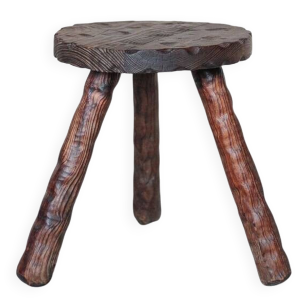 Tabouret vintage, tabouret bois martelé, tabouret tripode, brutaliste, porte-plante, déco intérieur , stool