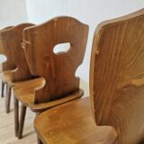 Vintage Tyrolean Wooden Dining Chairs - 1970s Farmhouse Style - Set of 4