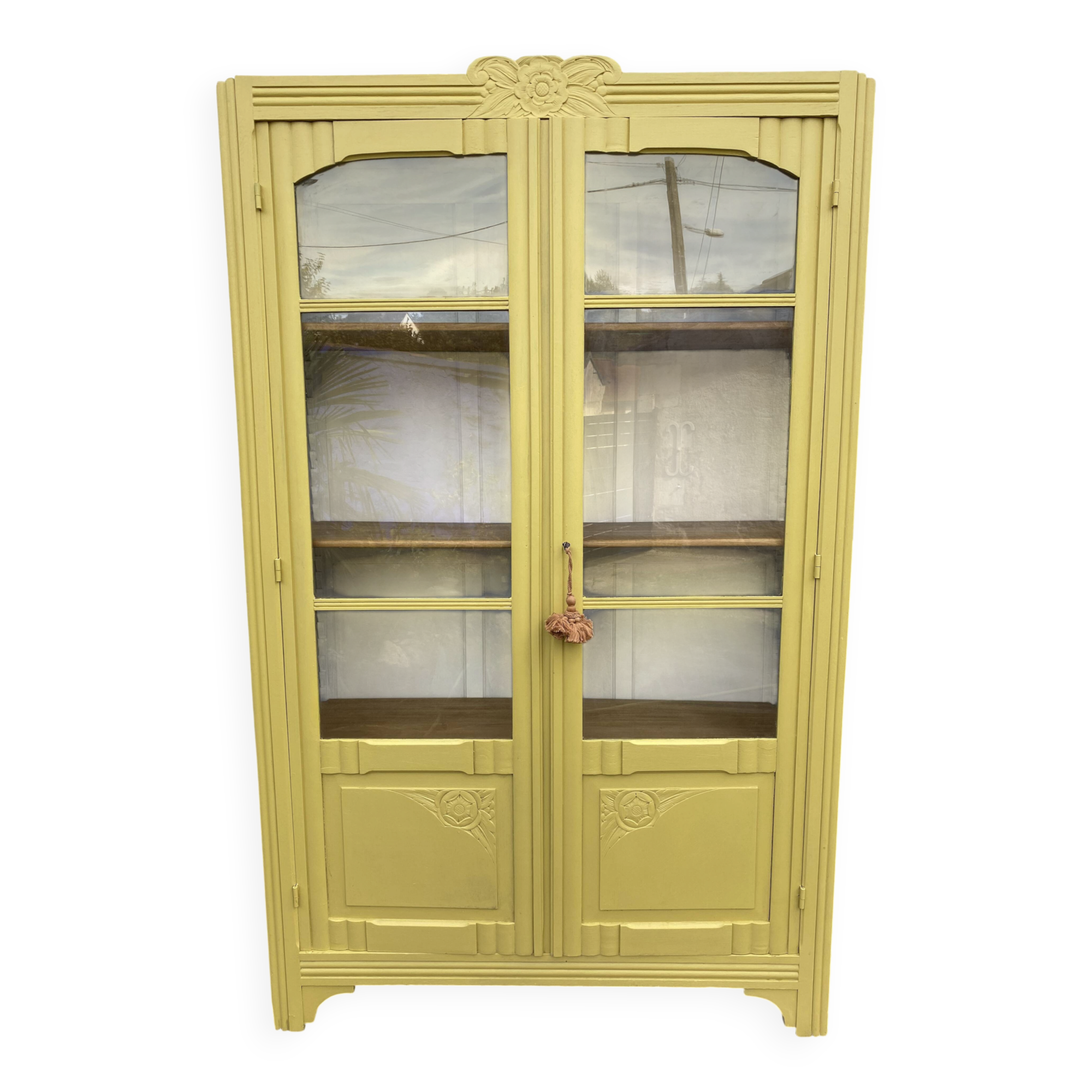 Antique yellow display cabinet