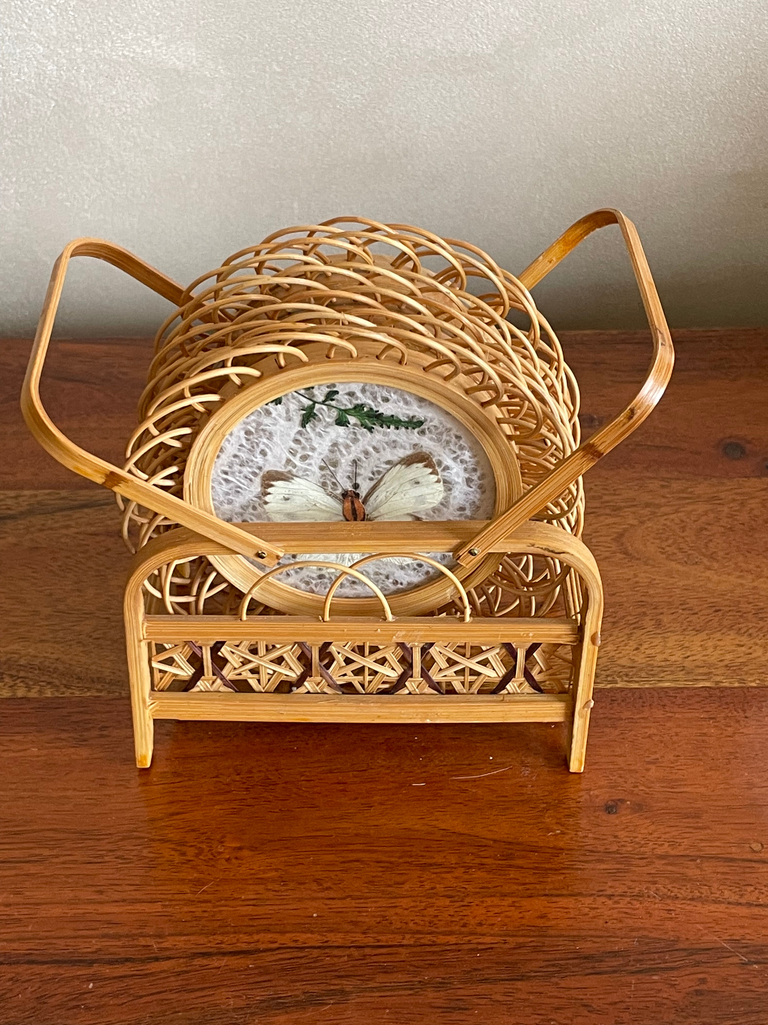 Rattan under glasses butterfly décor rattan