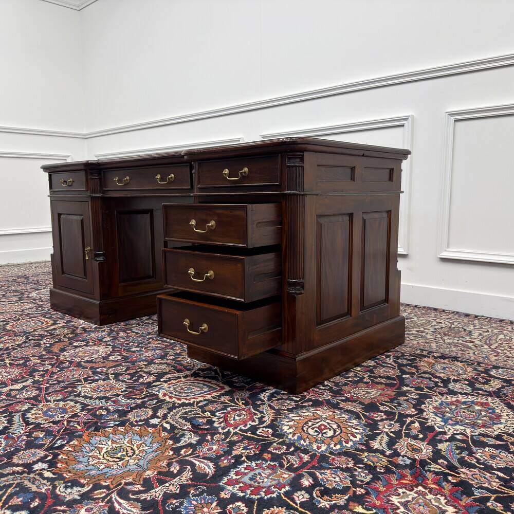 Classic English Desk with Black Leather