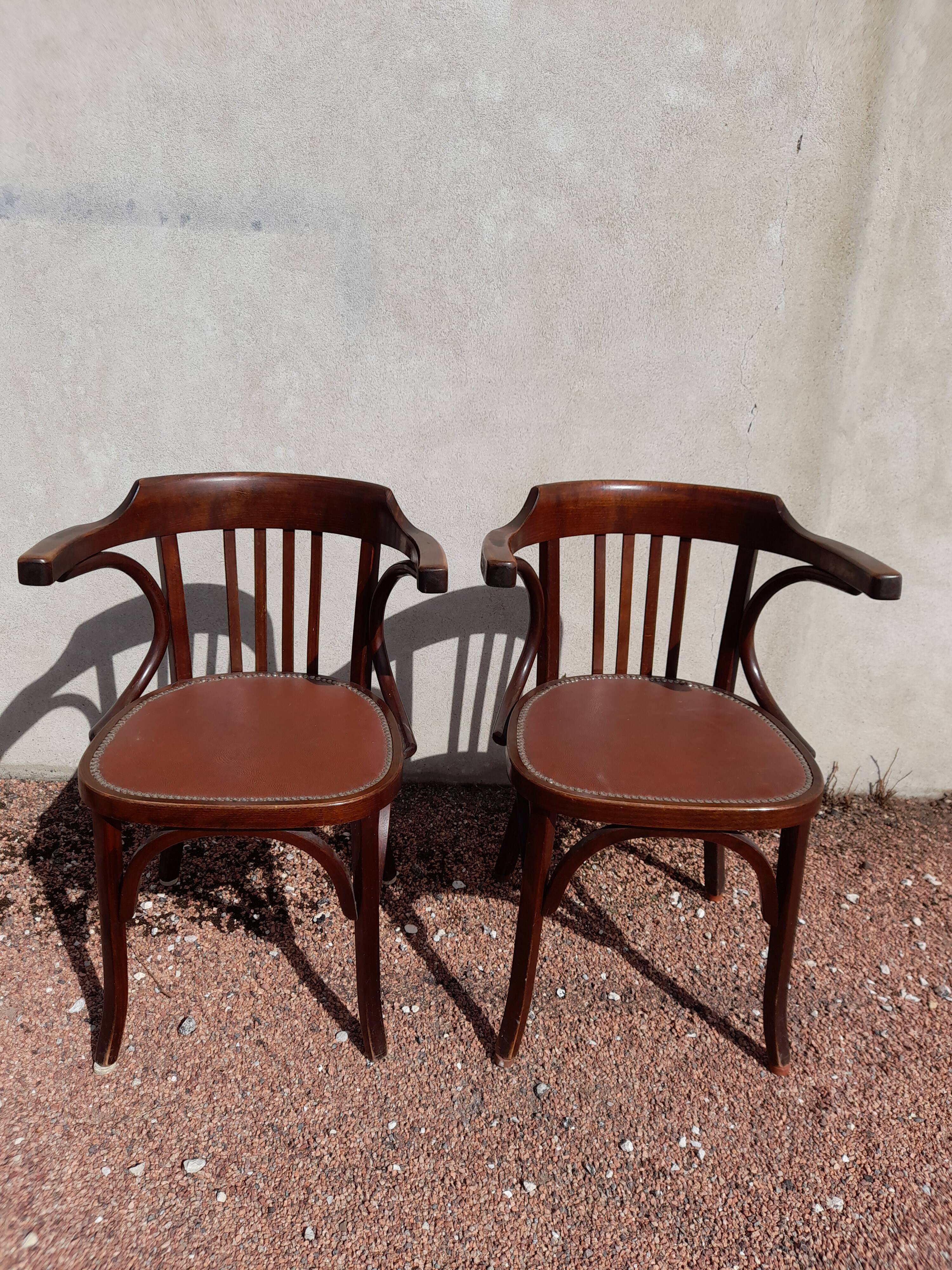 Pair of bistro armchairs signed Baumann 1930