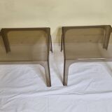 Pair of vintage smoked plexiglass coffee tables, minimalist design from the 1970s, 45 cm