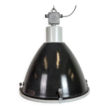 Large Industrial Enamel Factory Pendant Lamp with Glass Cover, 1960s