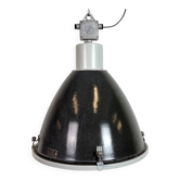 Large Industrial Enamel Factory Pendant Lamp with Glass Cover, 1960s