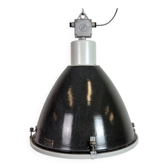 Large Industrial Enamel Factory Pendant Lamp with Glass Cover, 1960s