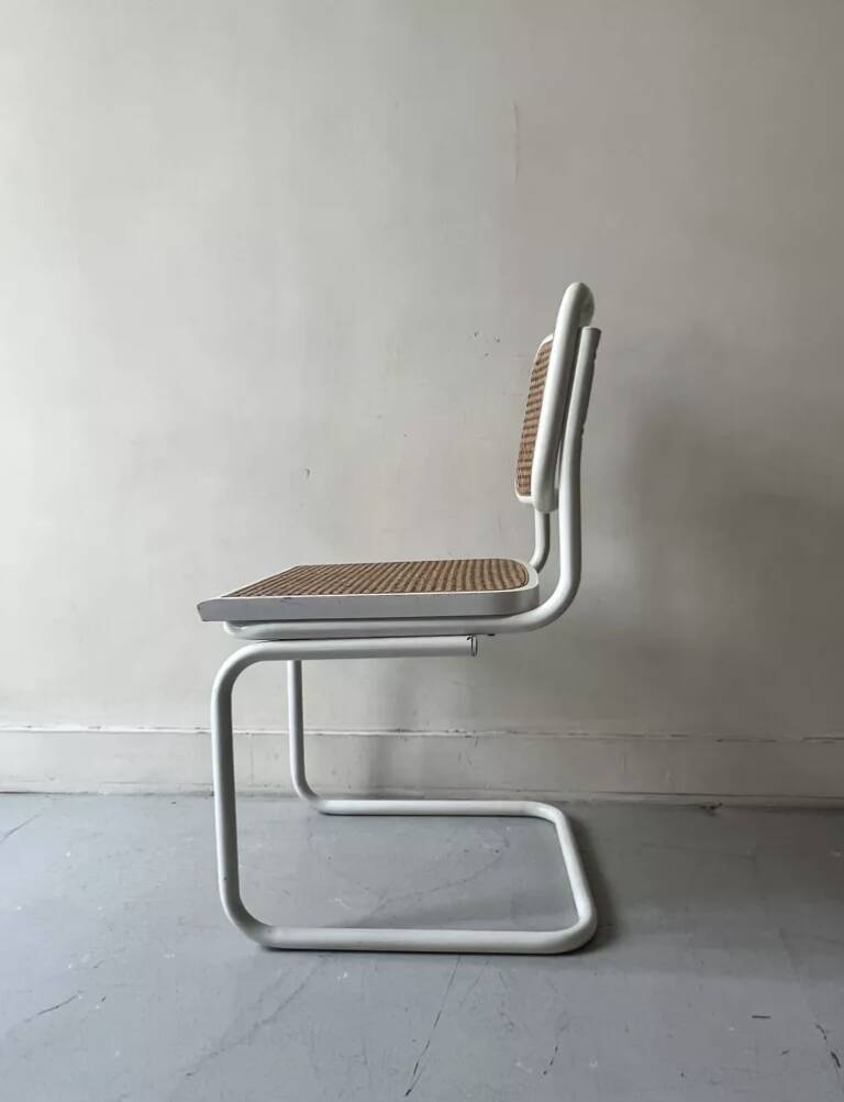 Cesca B32 vintage design chair in white metal and cane by Marcel Breuer