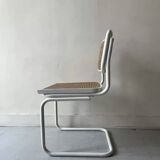 Cesca B32 vintage design chair in white metal and cane by Marcel Breuer