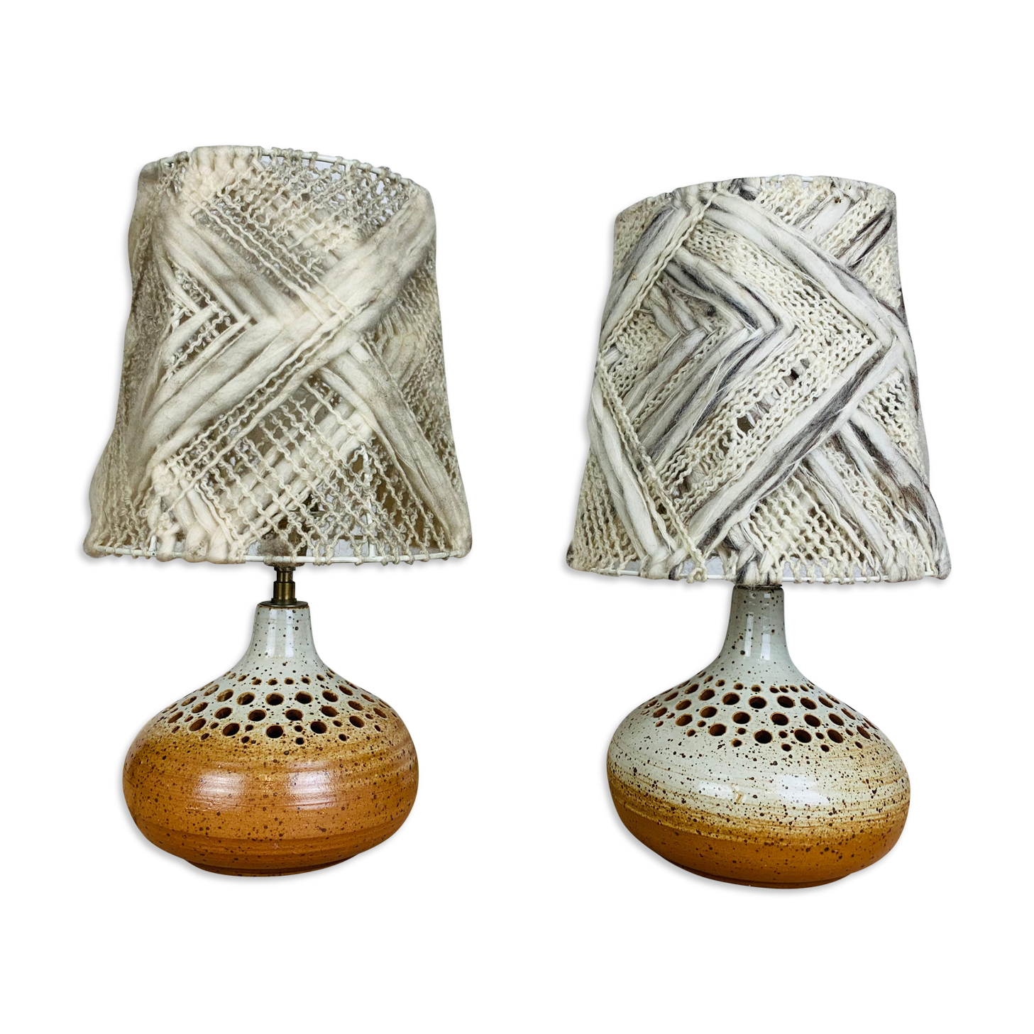 Paire de lampes grès abat jour laine atelier 7 soleils de Bernadette Ver Eecke Scherrer