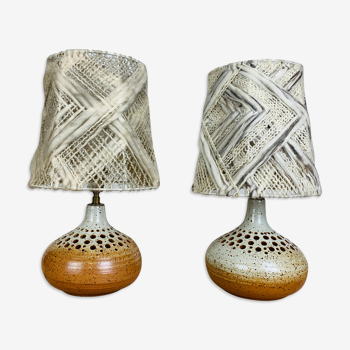 Pair of lamps sandstone lampshade wool workshop 7 suns by Bernadette Ver Eecke Scherrer