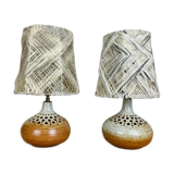 Pair of lamps sandstone lampshade wool workshop 7 suns by Bernadette Ver Eecke Scherrer