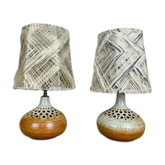 Pair of lamps sandstone lampshade wool workshop 7 suns by Bernadette Ver Eecke Scherrer