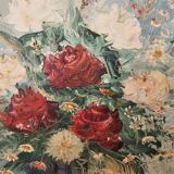 Oil painting on canvas, Bouquets of roses and tulips, signed Hire