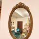 Antique Oval Round Golden Mirror in Wood Louis XVI Style Rocaille Pediment