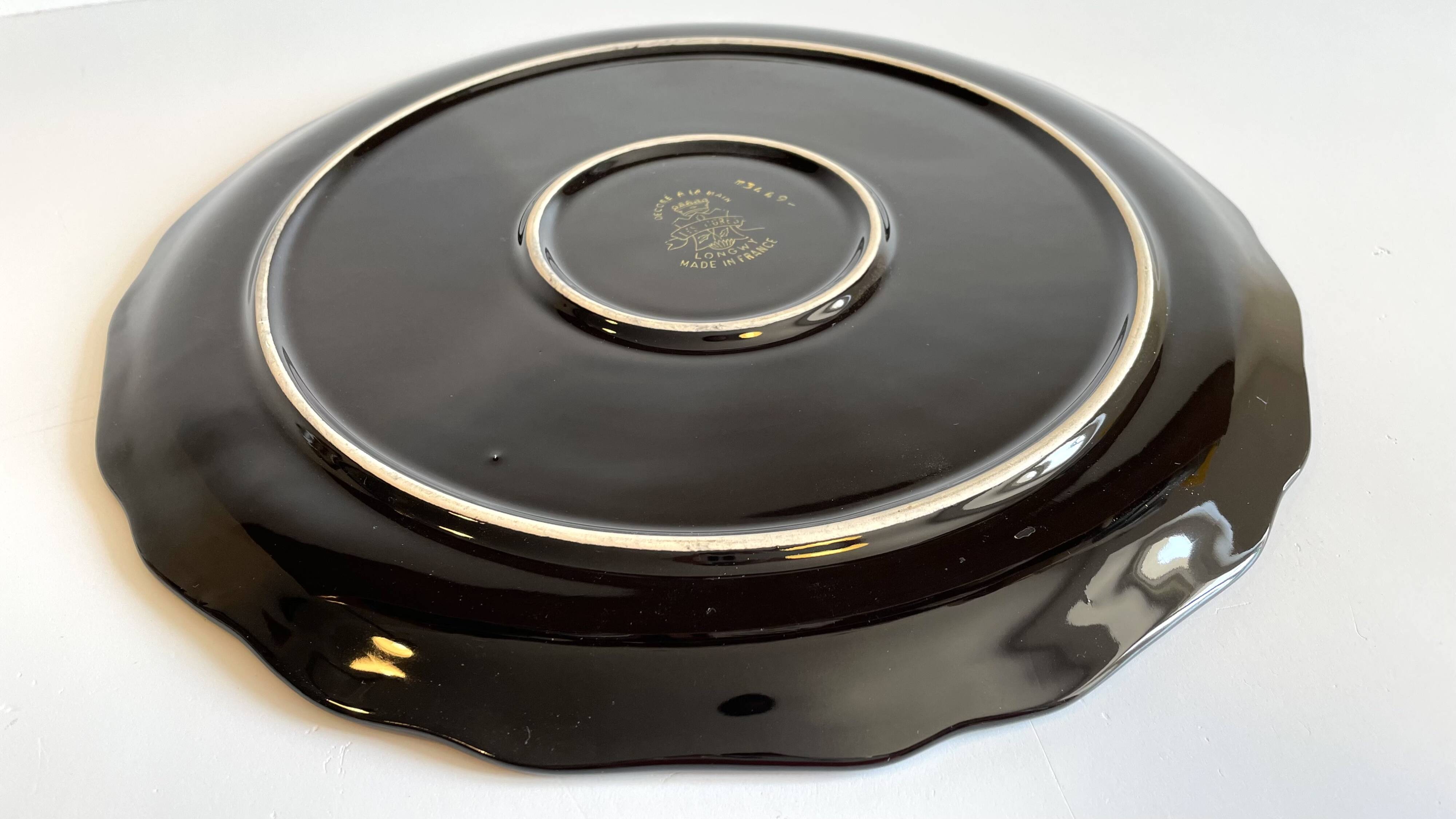 LONGWY earthenware dish with lilies signed L. VALENTI