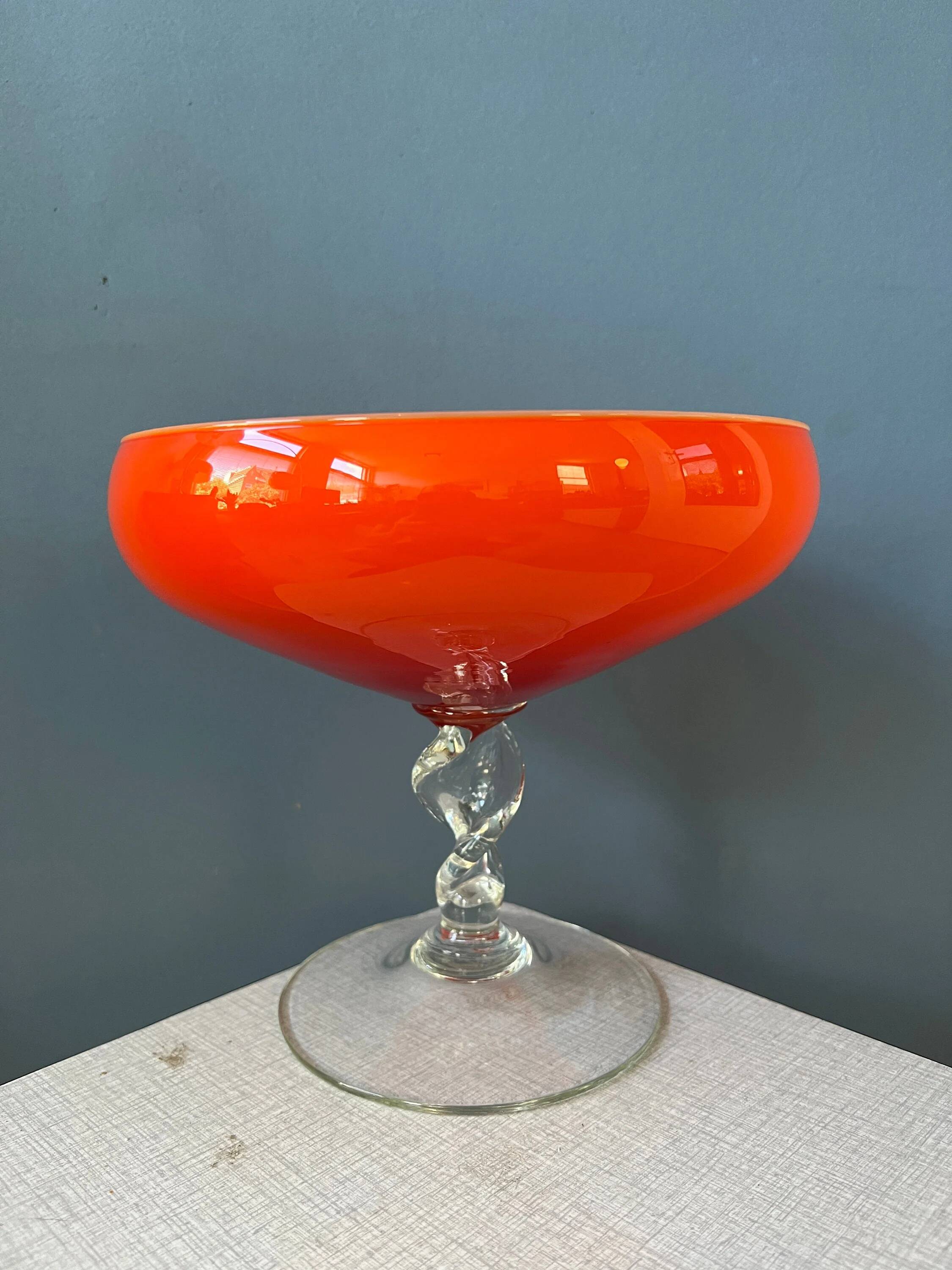 Vintage Murano glass vase, orange/red colour.