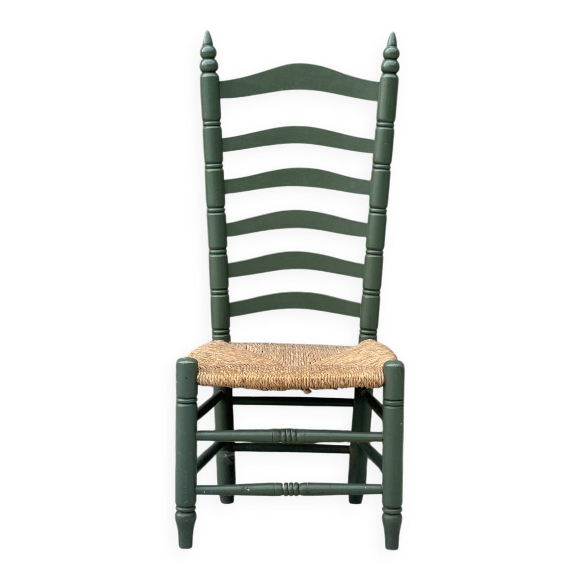 Chaise basse d’appoint vintage à haut dossier et assise tressée