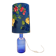 Lampe de table en verre bleu avec abat-jour à fleurs d'origine - années 1960