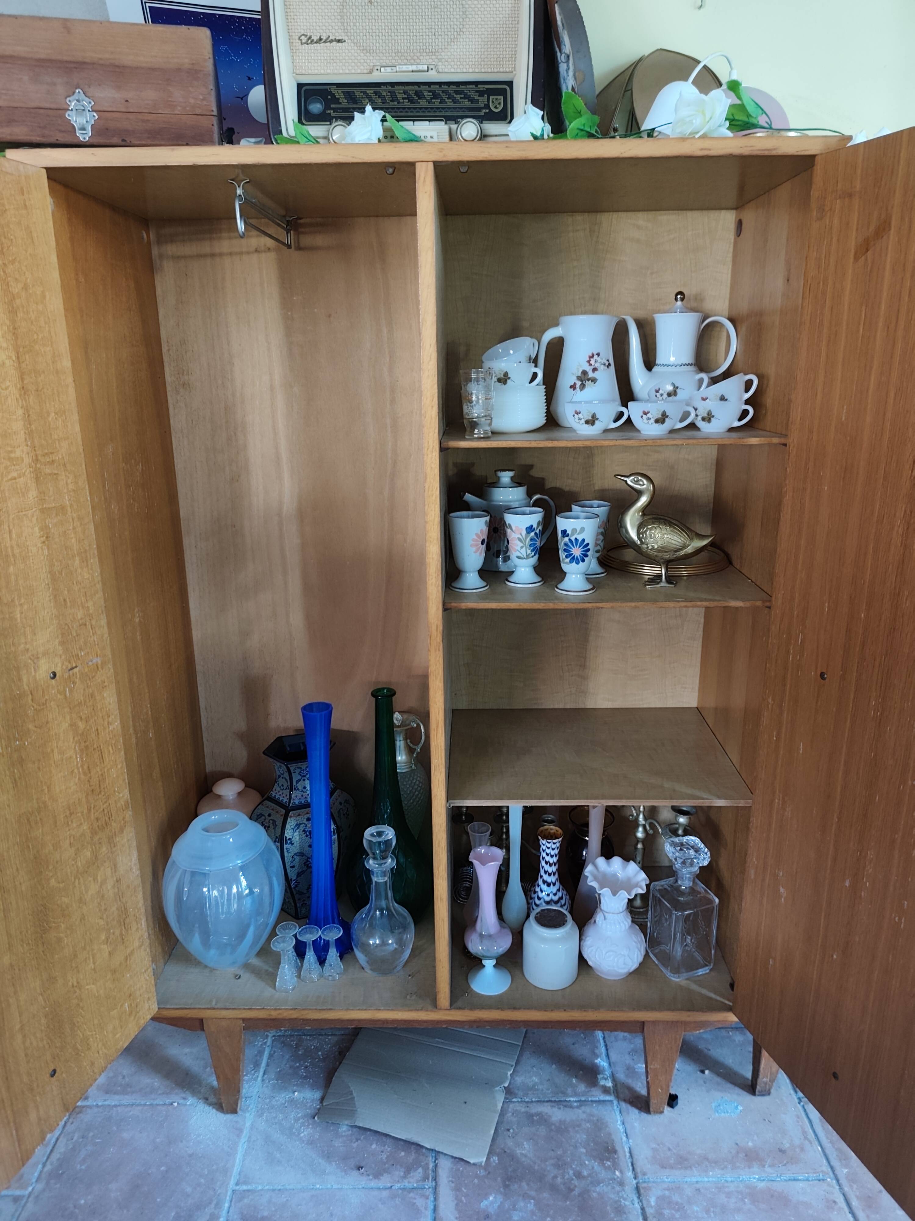 1960s wardrobe wood / rattan / wicker
