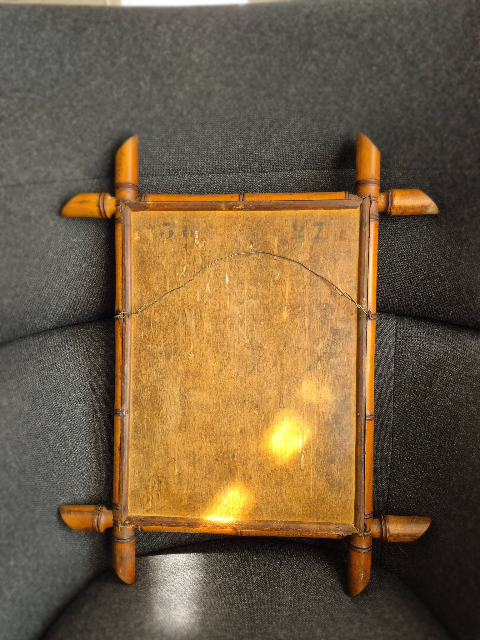 Vintage bamboo turned wooden mirror Belle Époque