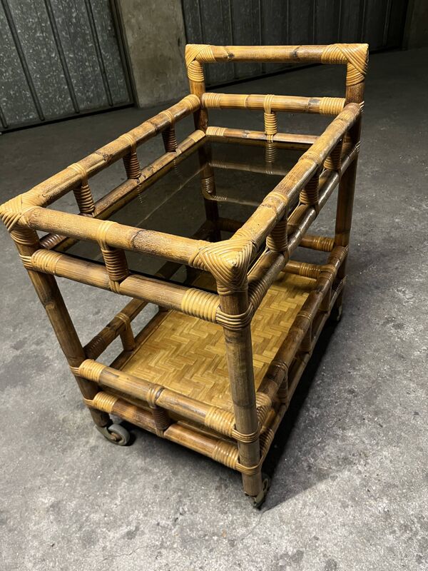Chariot ou desserte bambou vintage année 1950
