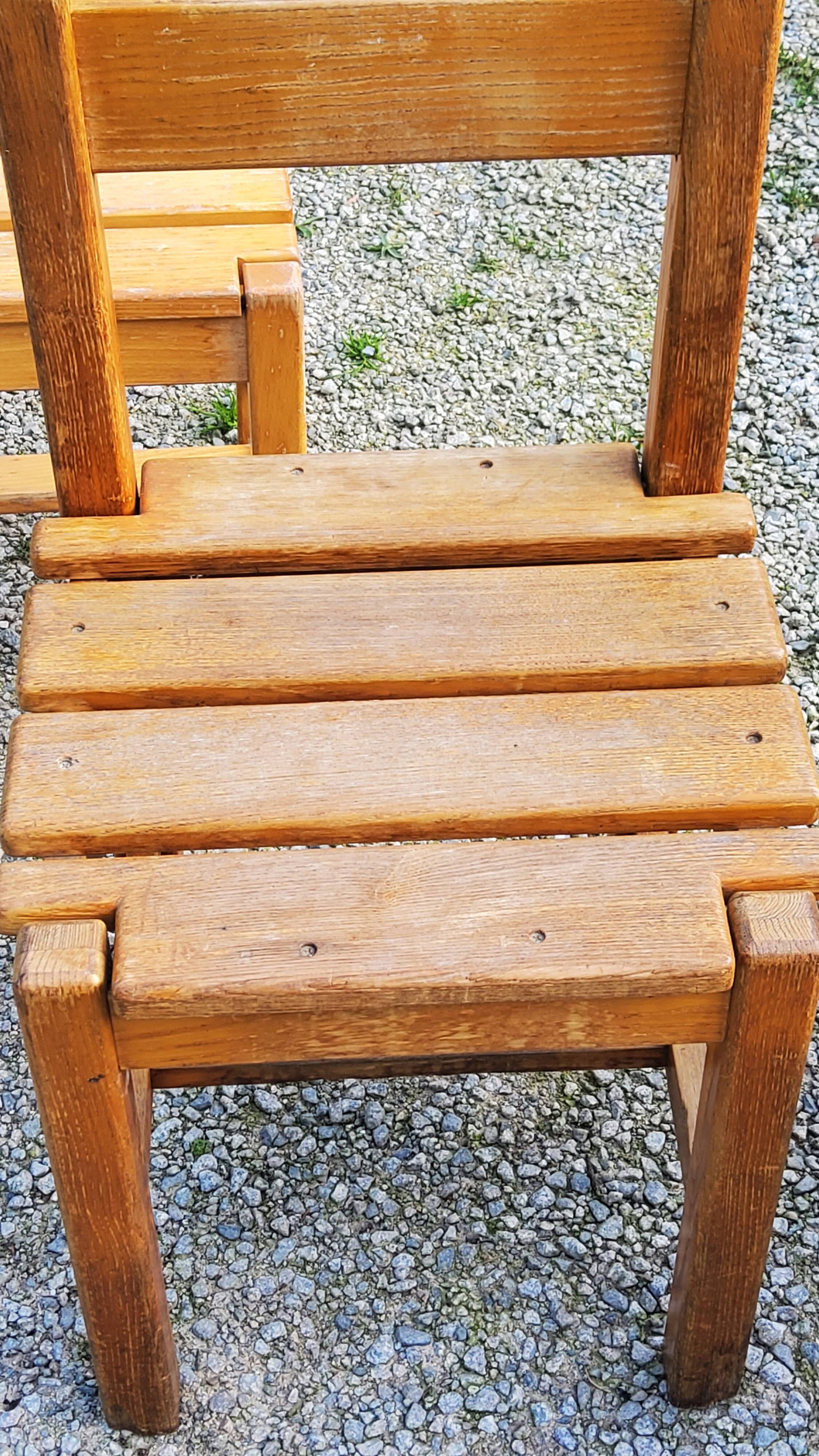 Set de 4 chaises des années 70 brutalistes en chêne