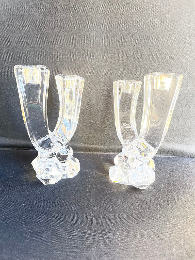 Cristallerie de Vannes le Châtel - Pair of torch candle holders - Cristal signé