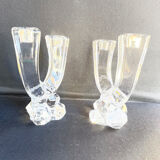 Cristallerie de Vannes le Châtel - Pair of torch candle holders - Cristal signé