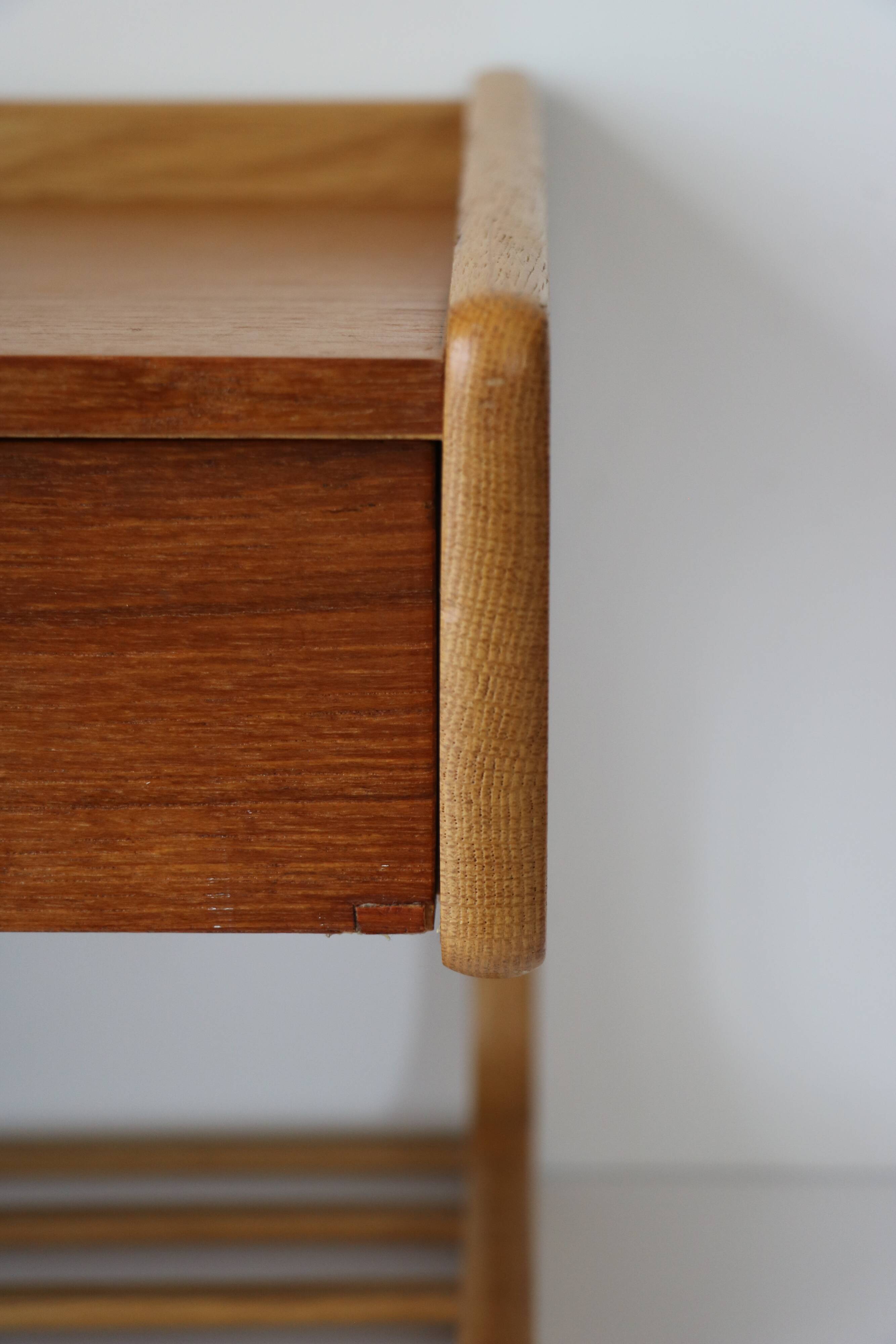 Scandinavian bedside table or wall console, oak and teak 1960