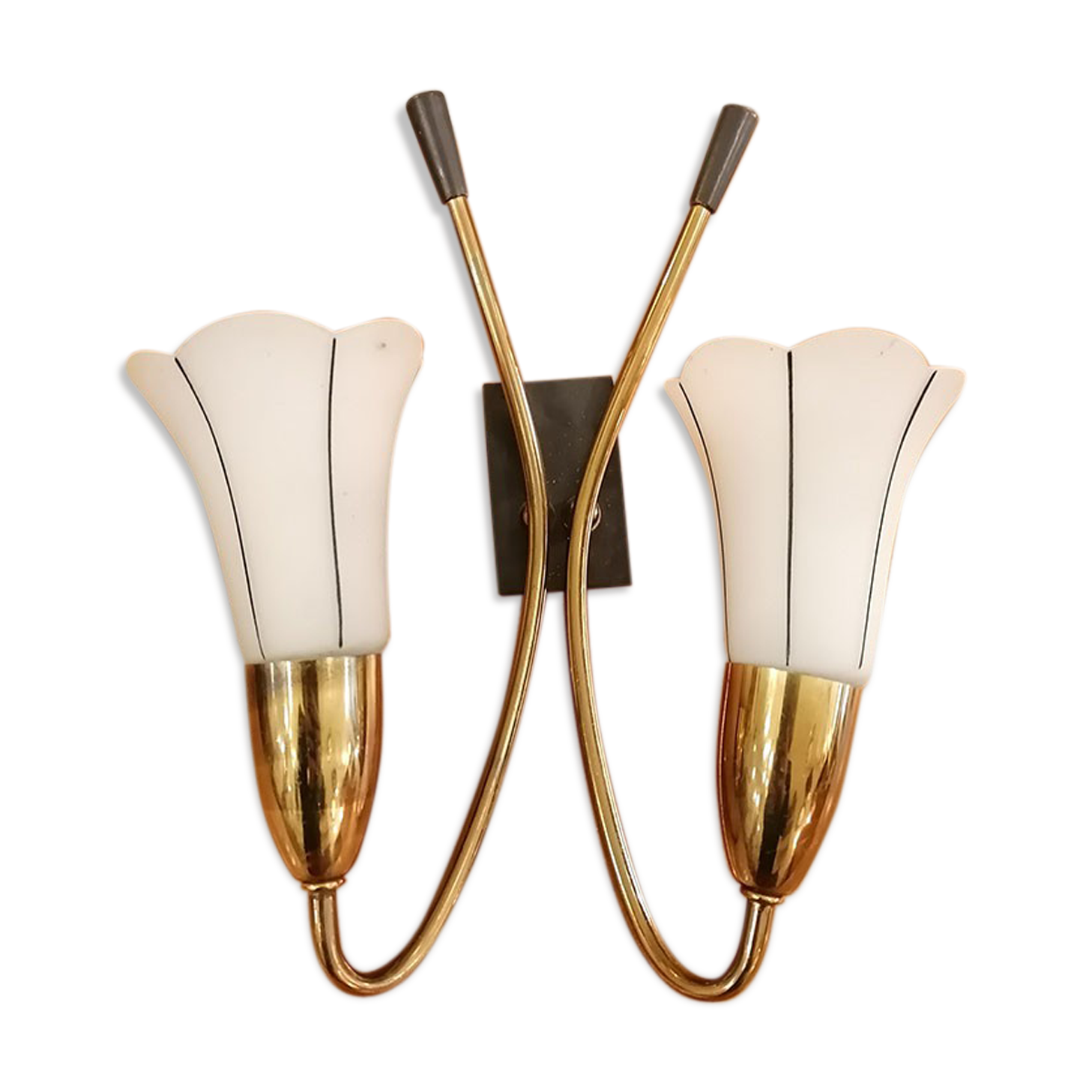 Sconce 2 brass branches, opaline tulip, 1950