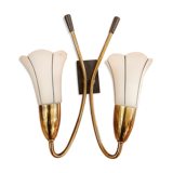 Sconce 2 brass branches, opaline tulip, 1950