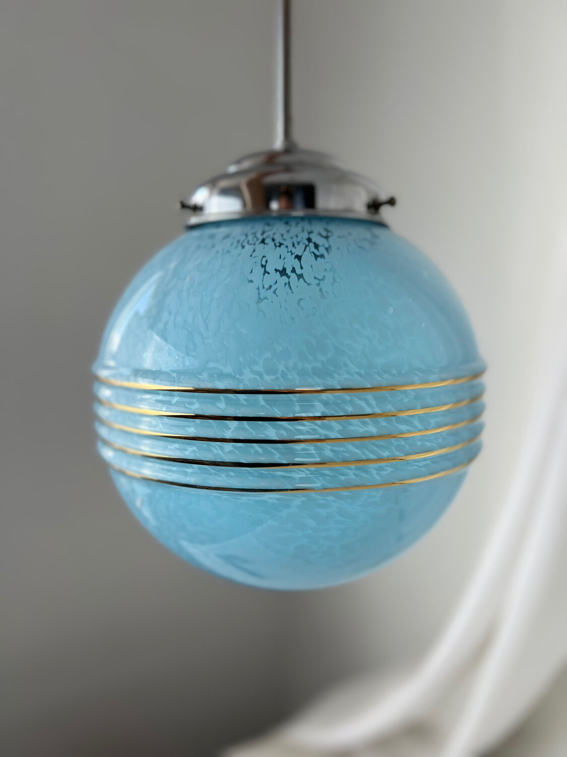 Clichy blue glass globe chandelier 1950 - 1960