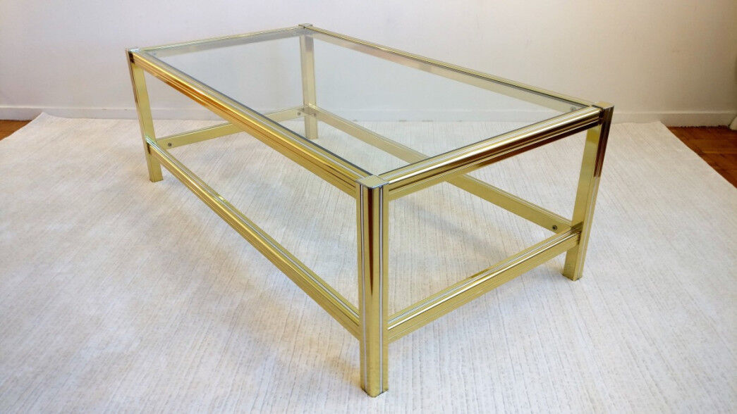 Vintage italian coffee table in brass and glass - 1970