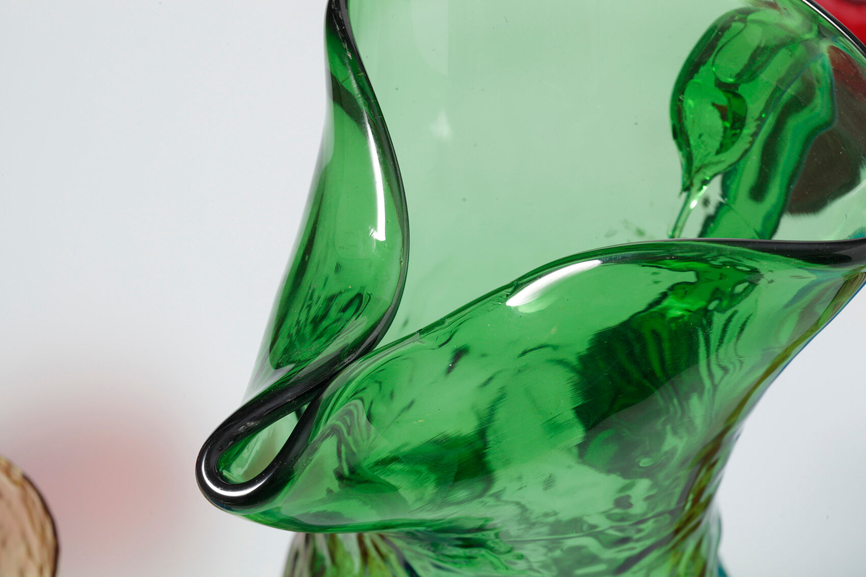 Carafe and 6 zoomorphic glasses in colored molded glass