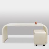 Desk and its cardboard box in white lacquered plywood. 1970s.