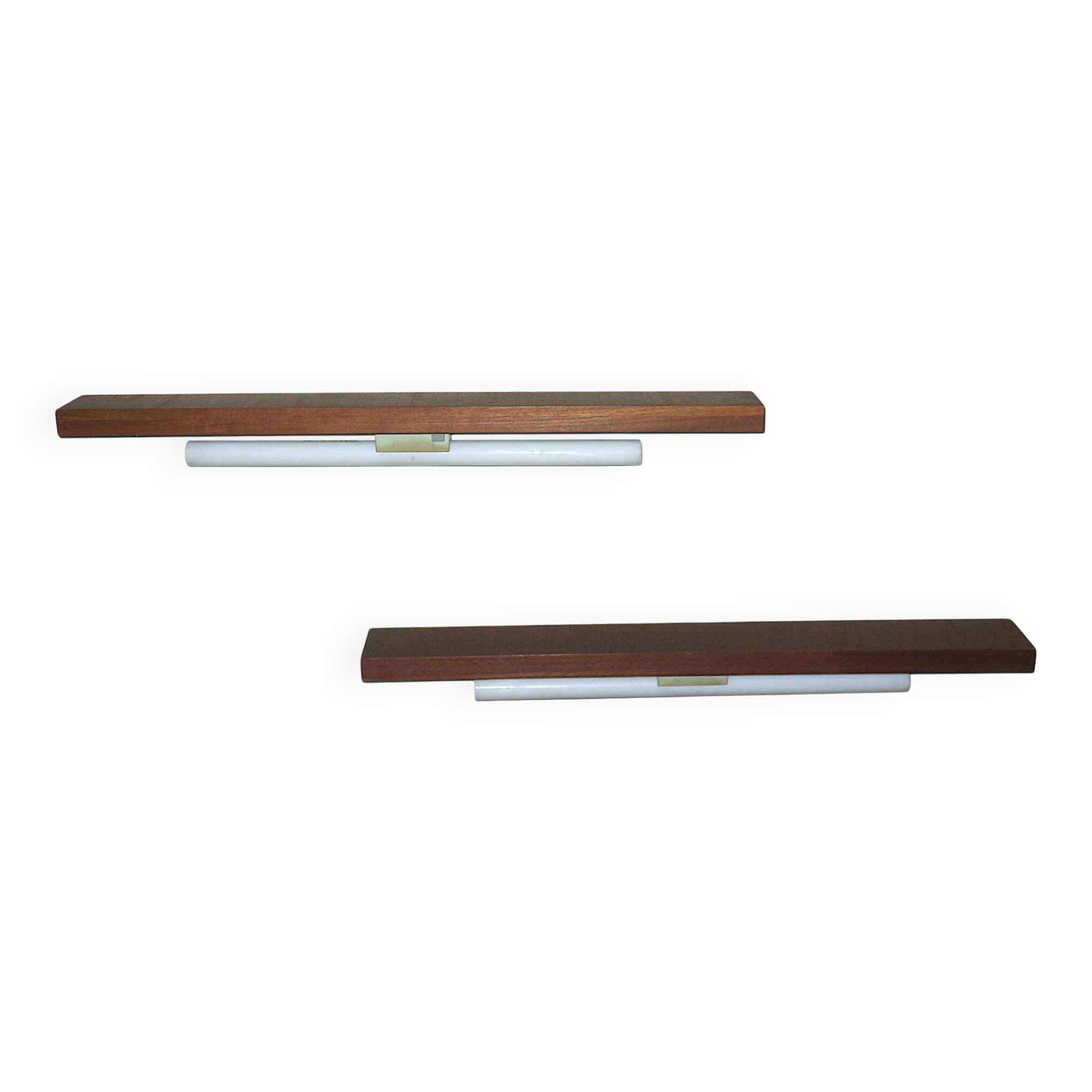 Pair of Danish teak shelves with wall lights, 1960s