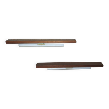 Pair of Danish teak shelves with wall lights, 1960s