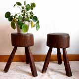 Pair of Brutalist wooden stools, circa 1960