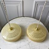 Suspension en verre de clichy jaune et liseré doré années 40-50