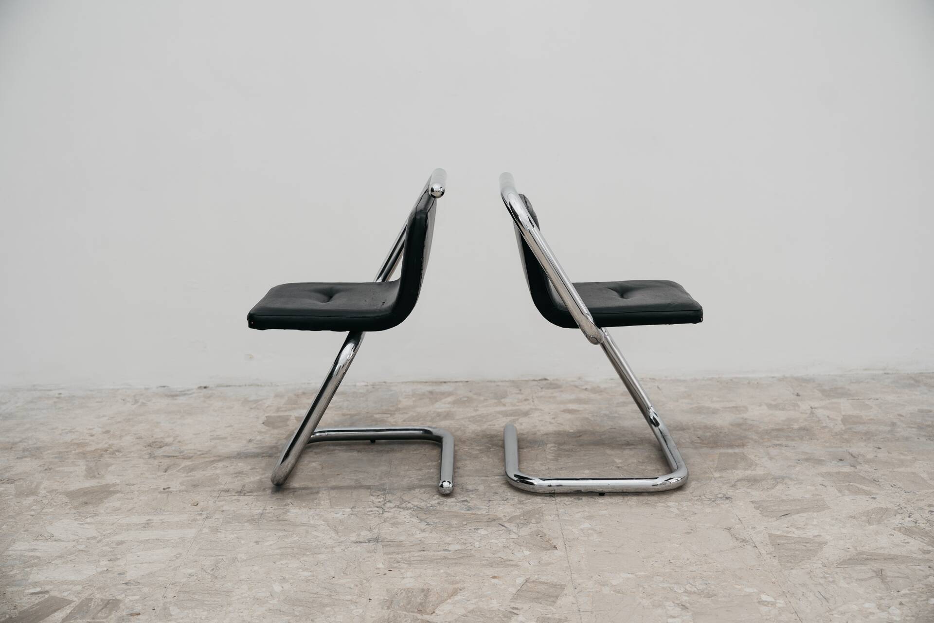 Luigi Bardini Coppia Di Poltroncine Design Anni ‘70 Chrome Tubular