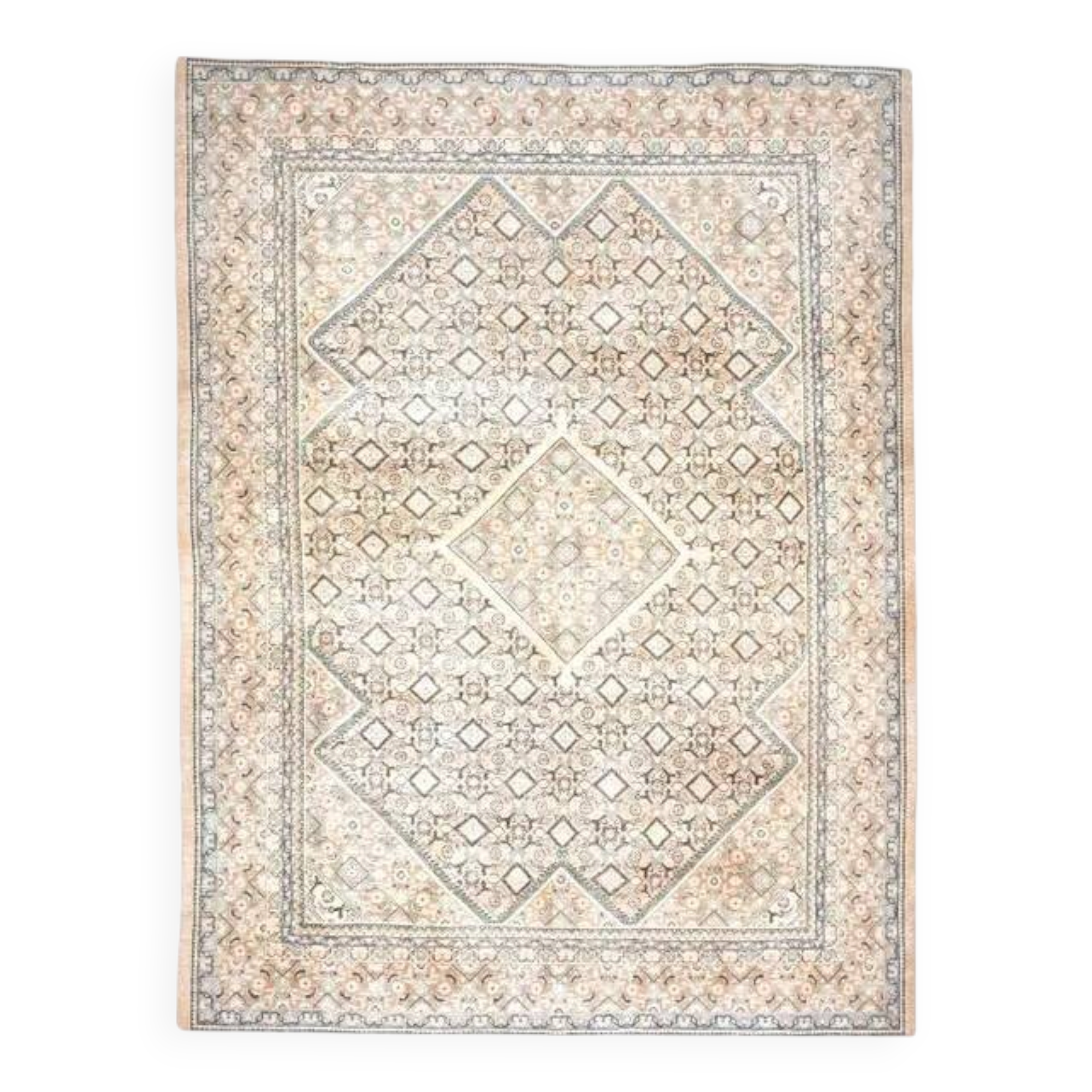 1970s Vintage Persian Handmade Wool Cotton Beige Area Rug 287x384