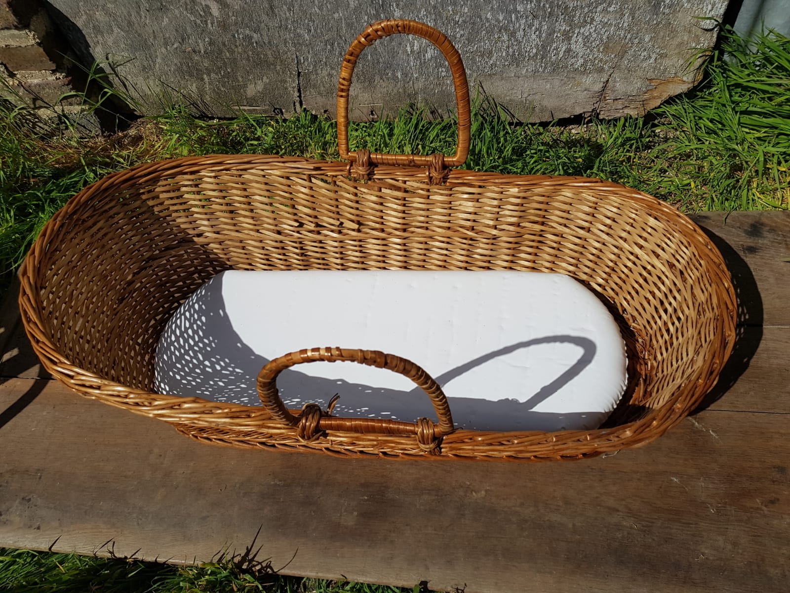 Former Couffin Bed Baby Wicker Braided With Anses - Vintage Matelas
